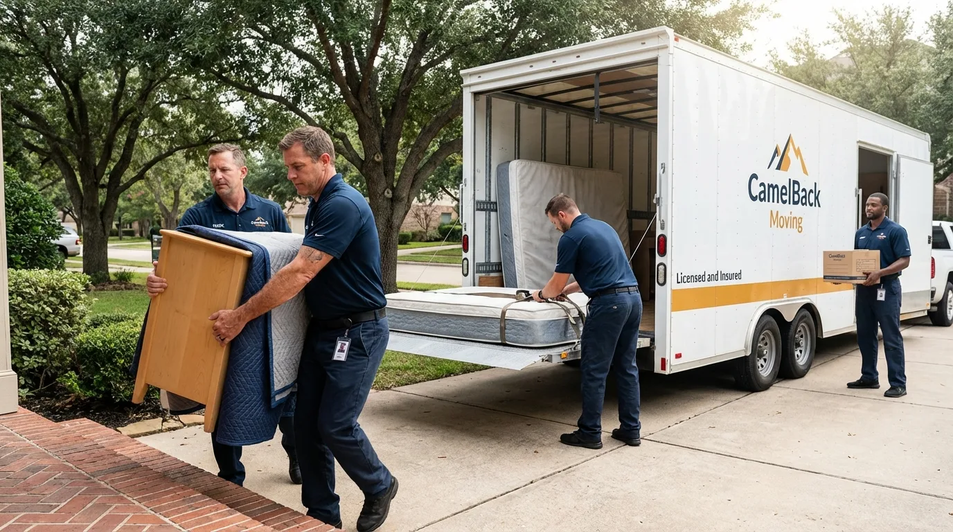 Crew loading residential truck for cross-state move from Rouses Point, NY