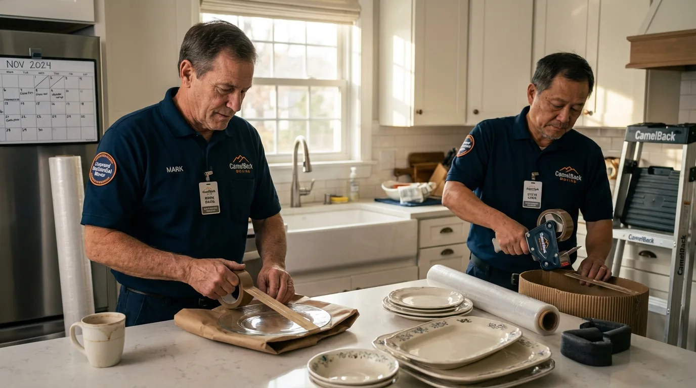 Professional crew packing kitchen dishware in Rouses Point, NY